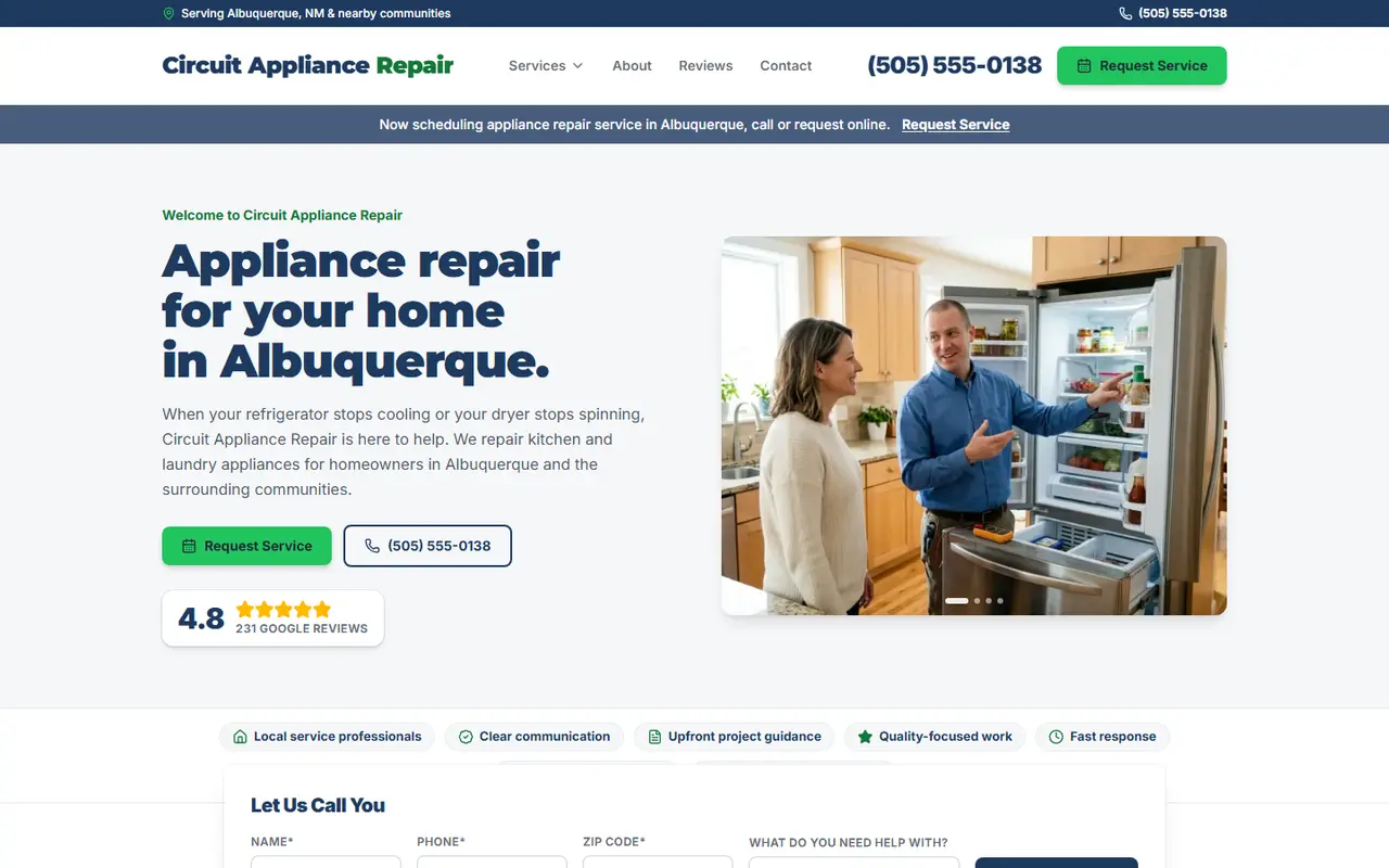 Appliance Repair demo website, design A
