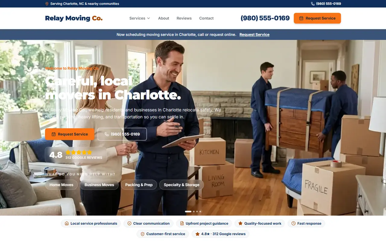 Movers demo website, design A