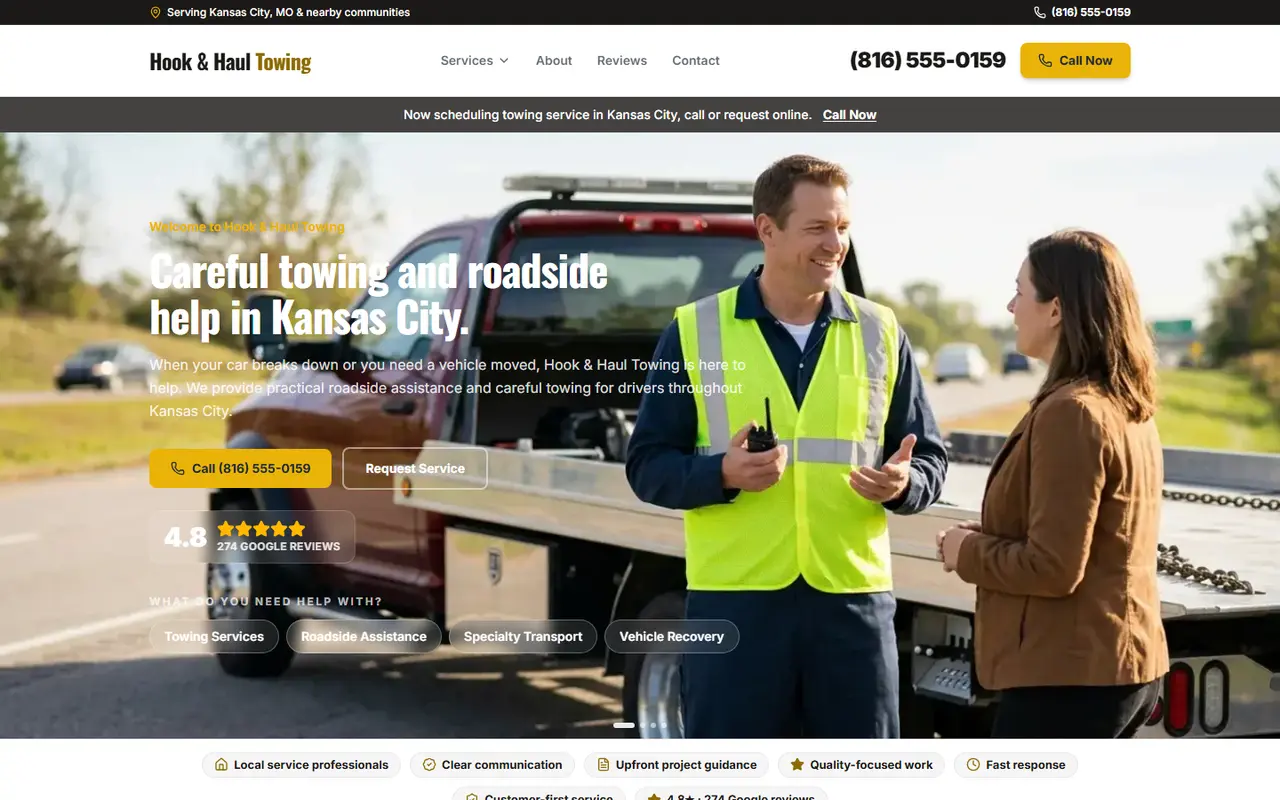 Towing demo website, design A